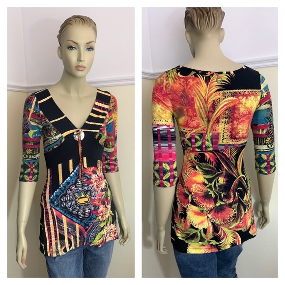 Save the Queen made in Italy Beautiful multicolor Poly Spandex Tunic Top S - Picture 2 of 16